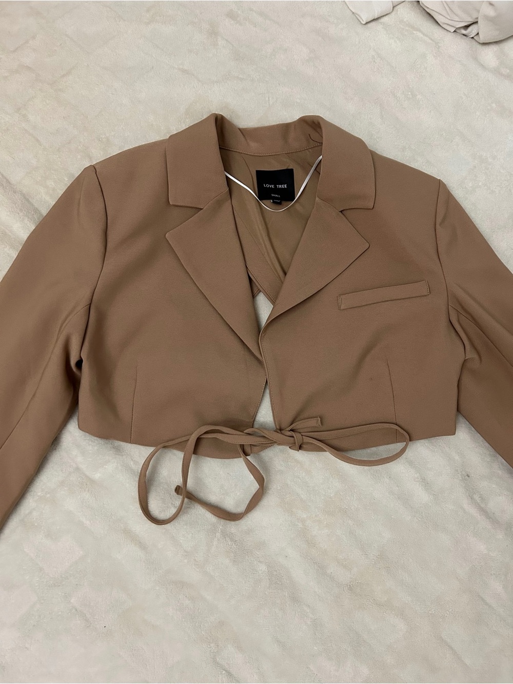 Love Tree Cropped Tie-Front Blazer - Tan